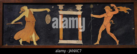 Scena dionisian. Maenad e Satiro. Opus Sectile. Casa dei capitelli. Pompei. 1 ° secolo. Museo Archeologico Nazionale. Napoli. L'Italia. Foto Stock