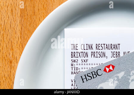 Un ristorante bill da il Clink Ristorante, eseguito da detenuti nella prigione di Brixton. Foto Stock