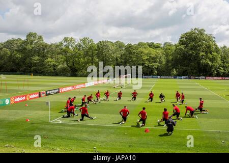 Hensol, Wales, Regno Unito. 07Th Giugno, 2017. Hensol, Wales, Regno Unito, 7 giugno 2017. Vista generale del Galles squadra nazionale della formazione a Hensol Castle davanti a lato la Coppa del Mondo FIFA 2018 match di qualificazione contro la Serbia. Foto di credito: Mark Hawkins/Alamy Live News Foto Stock