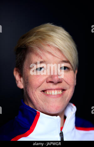 Gran Bretagna Jo Butterfield durante il British atletica Para team di lancio per il mondo Para atletica al London Stadium. Foto Stock