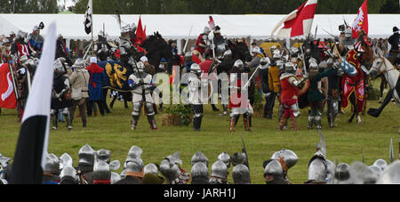 Battaglia di Grunwald. Scontro di cavalieri teutonici, polacco e lituano - polacchi e lituani cavalieri contro l'attacco dei teutoni. Foto Stock