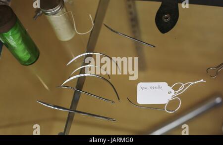 Strumenti chirurgici in mostra presso il veterinario Museo storico di St. Paul, Minnesota, USA. Foto Stock