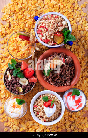 Vari tipi di cereali per la prima colazione - tettuccio Foto Stock