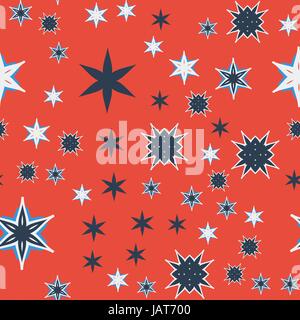 Seamless texture arancio fiori stilizzati e stelle. Illustrazione Vettoriale