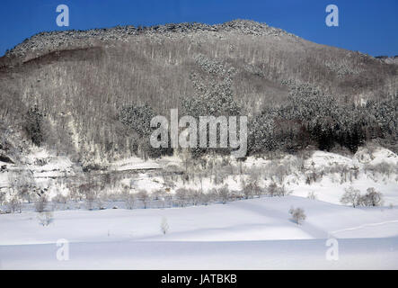 Bellissimi paesaggi invernali nella prefettura di Aomori, Giappone. Foto Stock