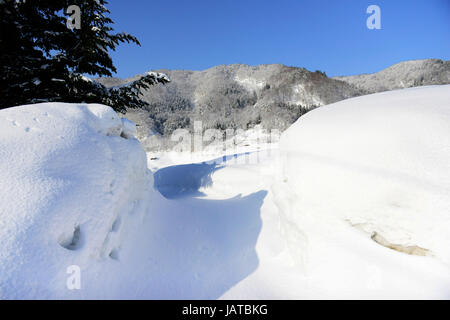 Bellissimi paesaggi invernali nella prefettura di Aomori, Giappone. Foto Stock