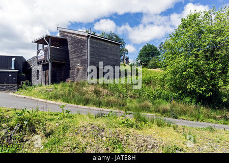 Go Ape presso la Commissione forestale di proprietà Lodge nel Queen Elizabeth Forest Park Aberfoyle nel Loch Lomond e il Trossachs Parco Nazionale di Scozia UK Foto Stock