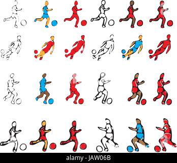 Disegnò il calcio calciatori di vettori Illustrazione Vettoriale