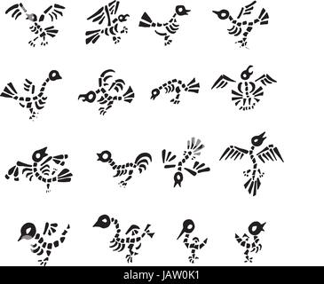 Collezione di uccelli di scheletro di vettori di Cartoon Illustrazione Vettoriale