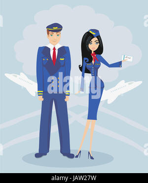 Un pilota e hostess in divisa Foto Stock