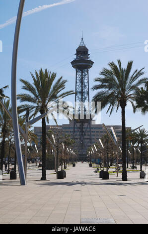 Funivia Torre de Jaume I presso il porto di Barcellona. Catalona. Spagna Foto Stock