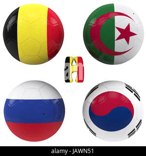 Sfere con le bandiere delle squadre di calcio che compongono il gruppo h di coppa del mondo 2014 Brasile isolato con tracciato di ritaglio Foto Stock
