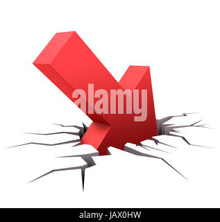 Il cursore scende insensato praticando un foro passante. Concetto di errore, Errore, Guasto, mancanza di direzione. Foto Stock