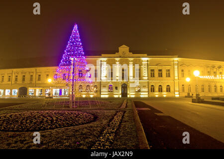 Koprivnica strada notte scena di natale, regione della Podravina, Croazia Foto Stock