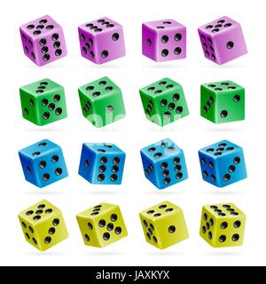 Dado da gioco Vector Set. 3d realistica a cubetti con i numeri di punti. Buona per la tavola da gioco gioco di casino'. Isolato Illustrazione Vettoriale