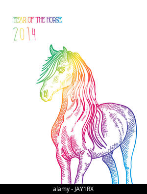 Felice Anno Nuovo Cinese 2014. Multicolor cavallo contemporaneo isolato su bianco. EPS10 file vettoriale organizzati in strati per operazioni di editing semplici. Foto Stock