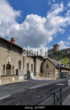 Strada di Bernadette la vita in Lourdes. Francia, château fort, il Musee Pirenei. Foto Stock