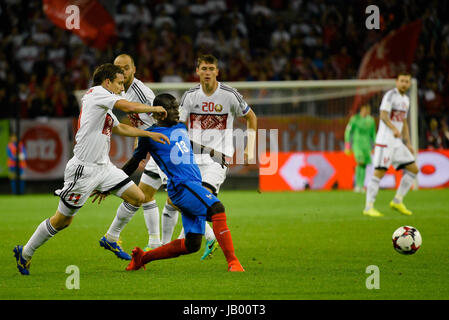 BARYSAW/Bielorussia - 9 Settembre 2016: N'Golo Kanté della Francia nazionale di calcio nella partita contro il team di Bielorussia il 9 settembre 2016 Foto Stock