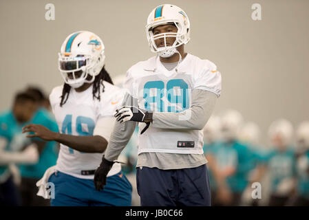 Davie, Florida, Stati Uniti d'America. 8 Giugno, 2017. I Delfini di Miami del terminale a tenuta di Giulio Tommaso (89) a Miami Dolphins training facility in Davie, Florida il 8 giugno 2017. Credito: Allen Eyestone/Palm Beach post/ZUMA filo/Alamy Live News Foto Stock