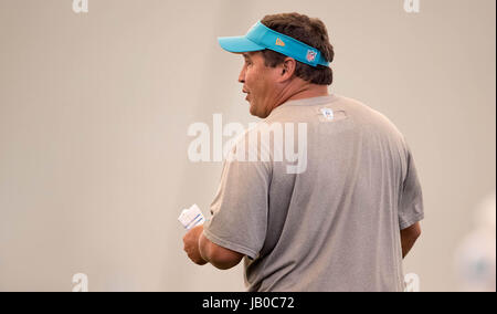 Davie, Florida, Stati Uniti d'America. 8 Giugno, 2017. I Delfini di Miami coordinatore offensivo Clyde Christensen a Miami Dolphins training facility in Davie, Florida il 8 giugno 2017. Credito: Allen Eyestone/Palm Beach post/ZUMA filo/Alamy Live News Foto Stock