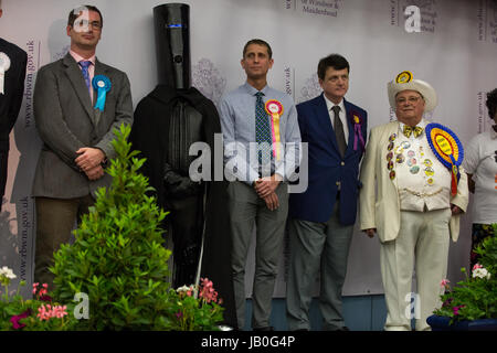 Maidenhead, Regno Unito. Il 9 giugno, 2017. Alcuni dei candidati per la circoscrizione di Maidenhead nell'elezione generale. Credito: Mark Kerrison/Alamy Live News Foto Stock