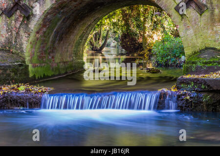 Fiume Tiffy cascata che scorre su weir a Wymondham Foto Stock