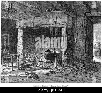 L'incisione dell'interno della casa d'infanzia di John Howard Payne, compositore di "casa dolce casa" scansionati ad alta risoluzione da un libro di 1872. Foto Stock