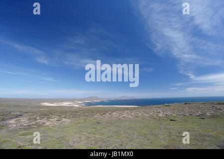 Vista su isola di ghiaia, Isole Falkland Foto Stock