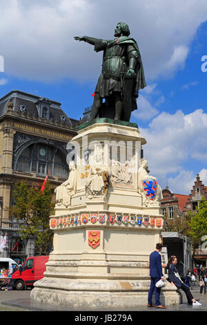 Jacob Van Artevelde monumento, Vrijdag Mercato, Gand, Fiandre Orientali, Belgio, Europa Foto Stock