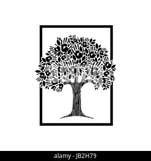 Tree mani di diverse comunità. Isolato in bianco e nero illustrazione per aiuto sociale concetto, la carità o gruppo di lavoro. EPS10 vettore. Illustrazione Vettoriale