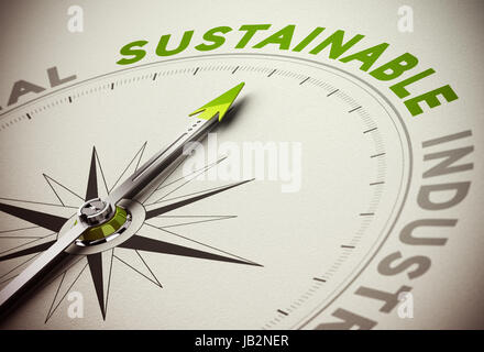 Bussola ago rivolto il testo sostenibile. Verde e marrone con effetto di sfocatura e concentrarsi sulla parola principale Foto Stock