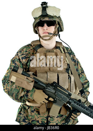 US marine in uniforme MARPAT protettivi e occhiali militari Foto Stock