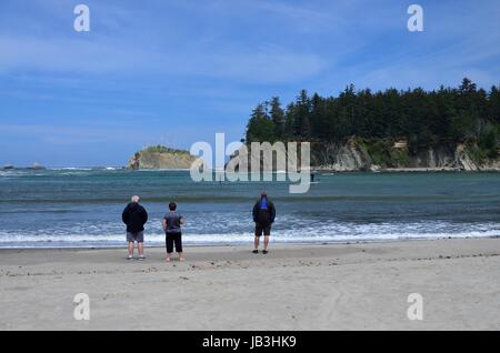 Guardare la gente Paddle Boarder nel tramonto Bay State Park, Oregon Foto Stock