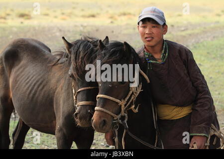 Reiter in Mongolia Foto Stock