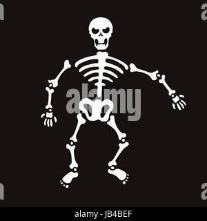Una illustrazione di scheletro bianco su sfondo nero Foto Stock