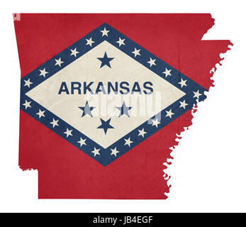 Stato grunge di Arkansas bandiera mappa isolato su uno sfondo bianco, U.S.A. Foto Stock