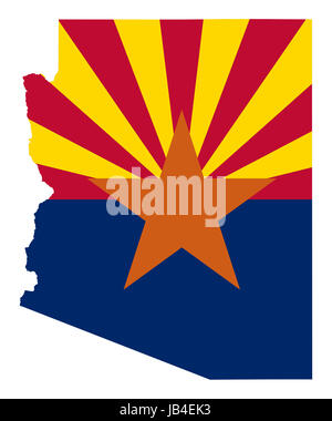 Stato dell Arizona bandiera mappa isolato su uno sfondo bianco, U.S.A. Foto Stock