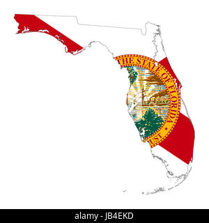 Stato della Florida bandiera mappa isolato su uno sfondo bianco, U.S.A. Foto Stock