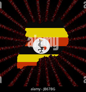 Mappa di Uganda bandiera su red codice esadecimale illustrazione di burst Foto Stock