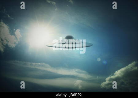 Ufo nel cielo, illustrazione. Foto Stock