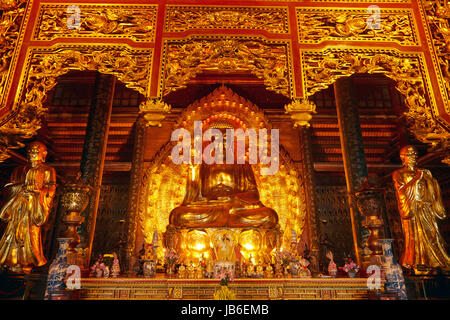 Giant golden Buddha, Bai Dinh Buddist tempio complesso, nei pressi di Ninh Binh, Vietnam Foto Stock