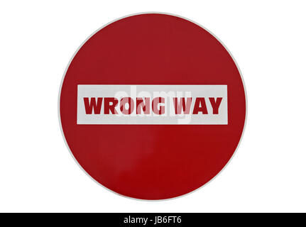 Il testo in modo errato scritto su un cartello stradale isolato su sfondo bianco Foto Stock