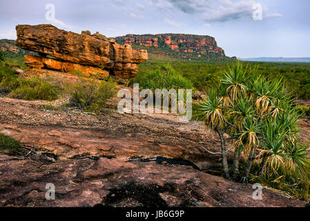 Vista di Nourlangie (Burrunggui) montagna da Nawurlandja. Kakadu National Park, Territorio del Nord Foto Stock