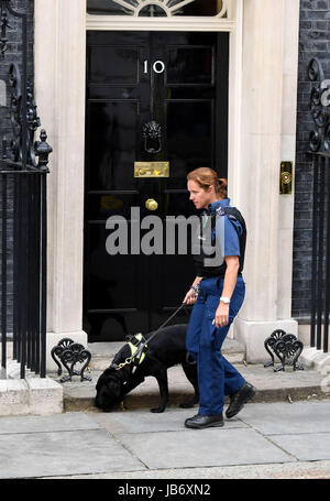 Pattuglia di polizia al numero 10 di Downing Street, Londra, Regno Unito. Sicurezza a Downing St Foto Stock