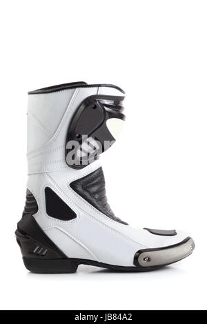 White racing boot con fibra di carbonio isolato su bianco Foto Stock