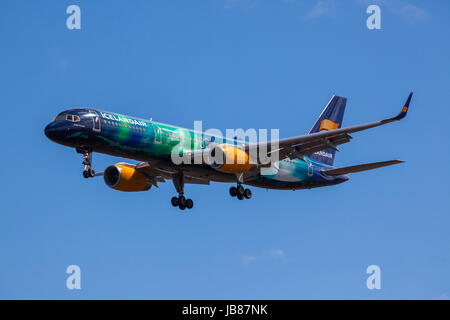 Icelandair Hekla Aurora Foto Stock