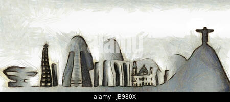 Disegno espressionistici della Rio de Janeiro skyline Foto Stock