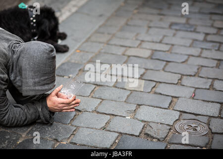 Begger sulla stree Foto Stock