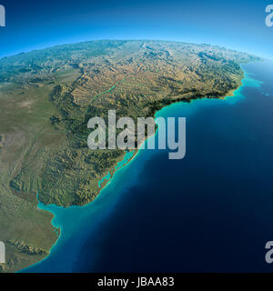 Altamente dettagliata del pianeta Terra al mattino. Esagerato rilievo precise accesa morning sun. Massa dettagliate. Sud America. Rio de la Plata. Gli elementi di questa immagine fornita dalla NASA Foto Stock