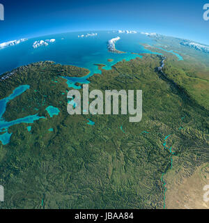 Altamente dettagliata del pianeta Terra al mattino. Esagerato rilievo precise accesa morning sun. Massa dettagliate. Parte europea della Russia. Gli elementi di questa immagine fornita dalla NASA Foto Stock